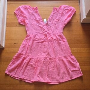 NWT, Gap, Crinkle Gauze Puff Sleeve Tiered Mini Dress, Pink, Women's M